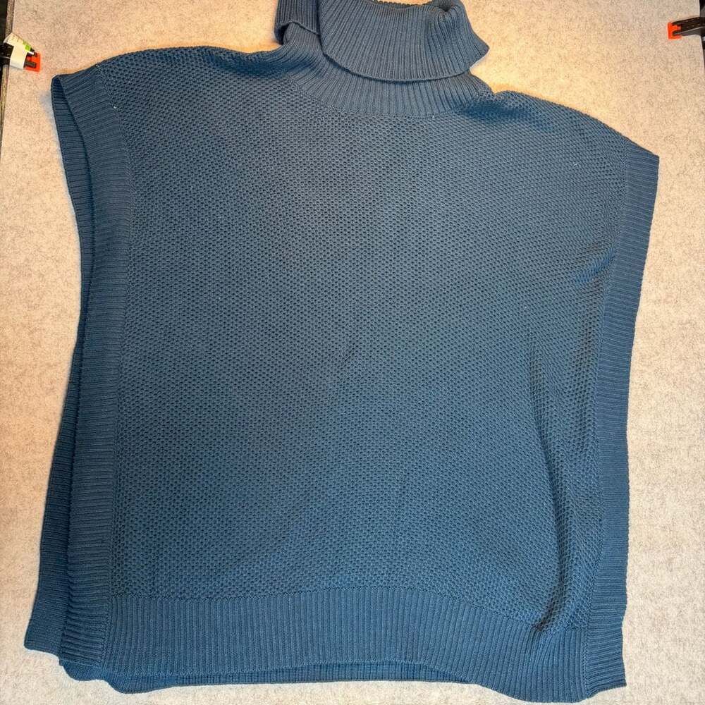 Matilda Jane Sweater Poncho Size S Teal Blue Knit Sleeveless Turtleneck